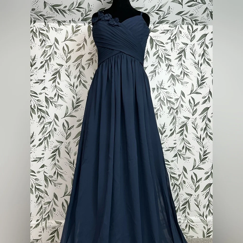 Elegant Navy Blue Evening Gown Bridesmaid Wedding Gala Sz S 6 Maxi NWT #C Plated - Picture 2 of 15